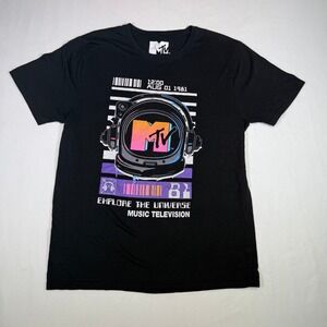 MTV Music Television Explore The Universe Retro‎ Graphic Black T Shirt L